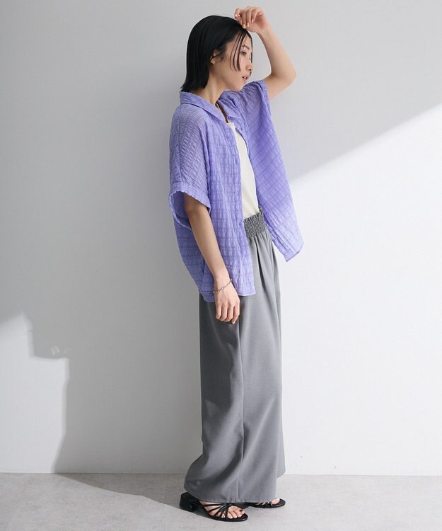 Green Parks シアーシャーリングフレンチスリーブシャツ Purple