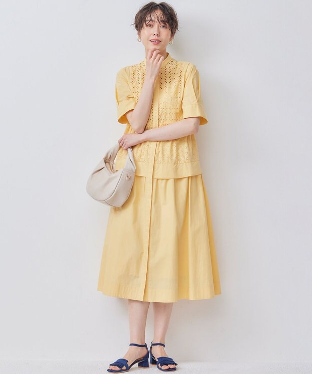 組曲 L エンブロイダリーレース シャーティング ワンピース クリームイエロー系