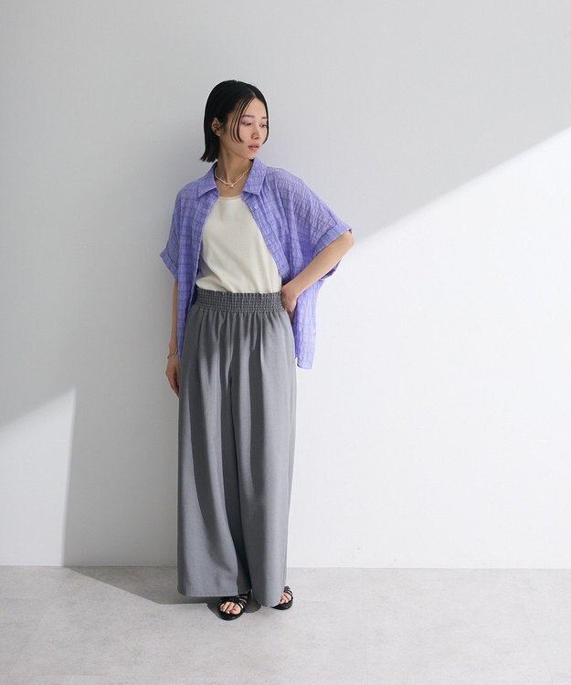 Green Parks シアーシャーリングフレンチスリーブシャツ Purple