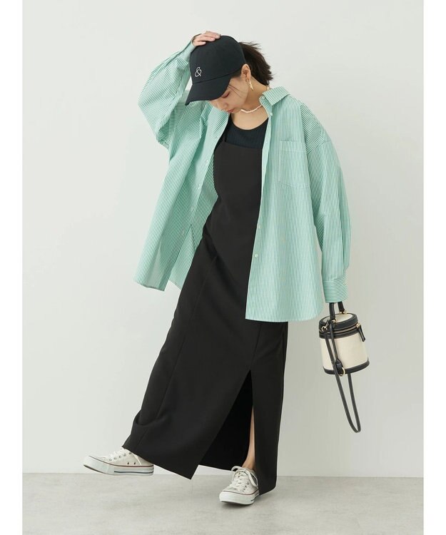 earth music&ecology ボーイズライクシャツ Stripe Green