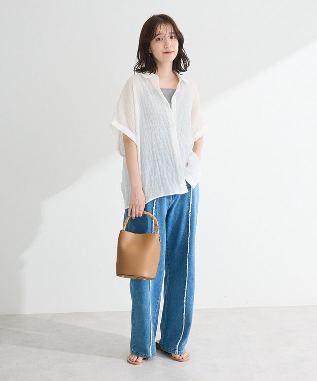 Green Parks シアーシャーリングフレンチスリーブシャツ Purple