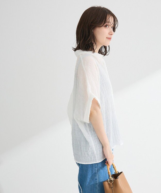 Green Parks シアーシャーリングフレンチスリーブシャツ Purple