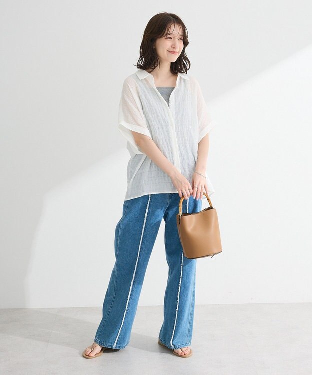 Green Parks シアーシャーリングフレンチスリーブシャツ Purple