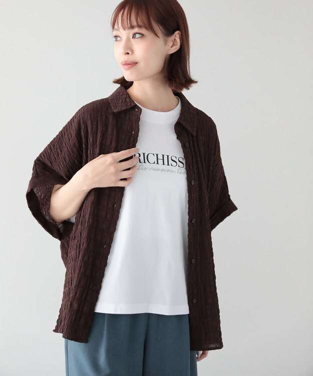 Green Parks シアーシャーリングフレンチスリーブシャツ Purple