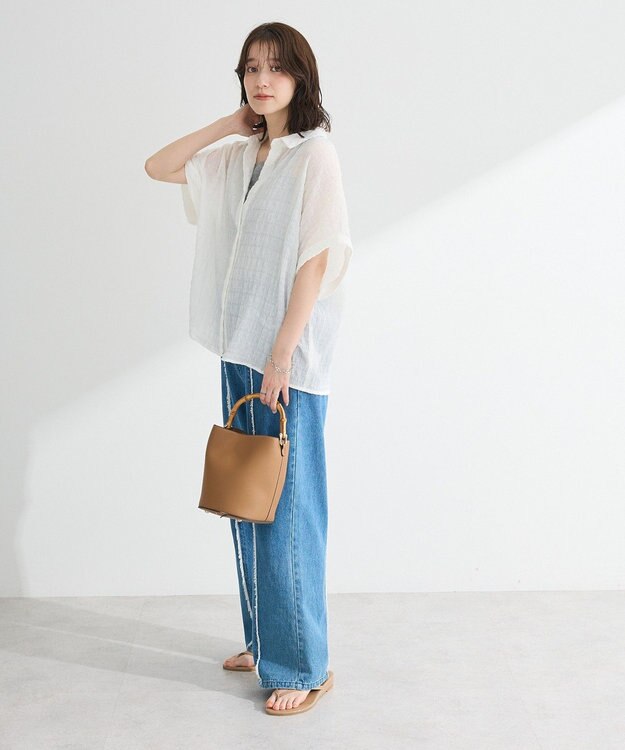 Green Parks シアーシャーリングフレンチスリーブシャツ Purple