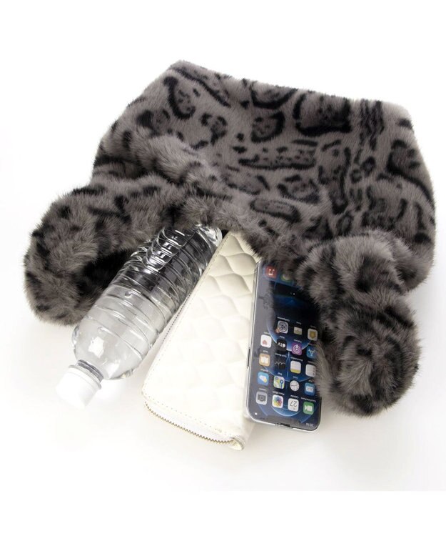 UNBILLION カシュカシュ cachecache / ミンク風エコファーショッパートート グレーレオパード