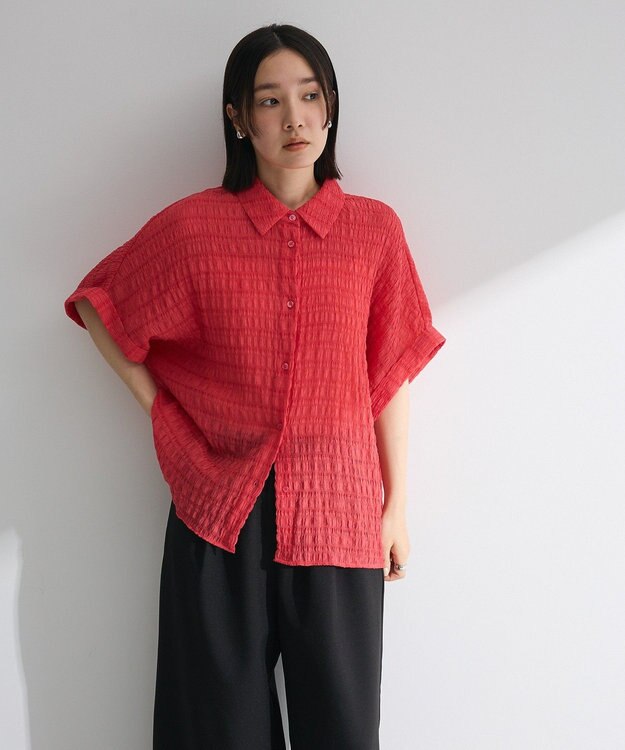 Green Parks シアーシャーリングフレンチスリーブシャツ Purple