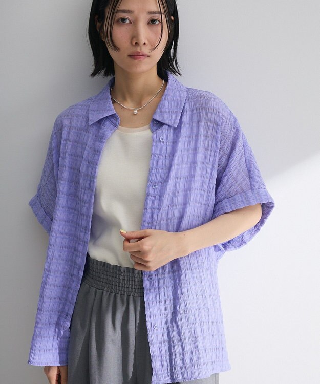 Green Parks シアーシャーリングフレンチスリーブシャツ Purple