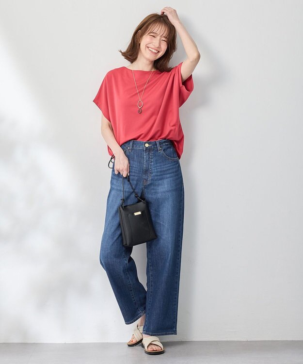 ANY L 【洗濯機可/接触冷感/UVカット/アンチピリング】ドライポンチフレンチスリーブプルオーバー スカーレット