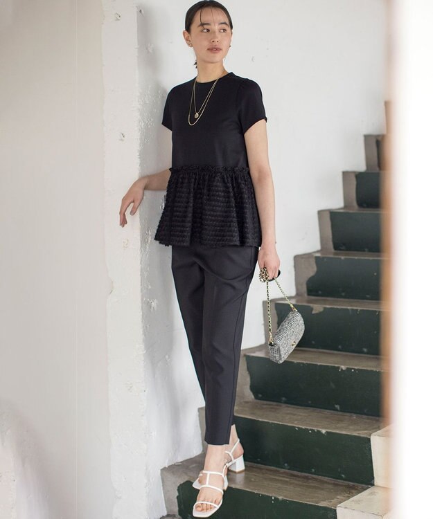 組曲 【ストレッチ・イージーケア】オシャクロス テーパードパンツ ブラック系