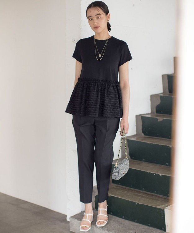 組曲 【ストレッチ・イージーケア】オシャクロス テーパードパンツ ブラック系