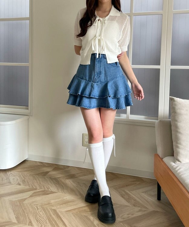 WEGO デニムフリルミニスカート デニム淡色