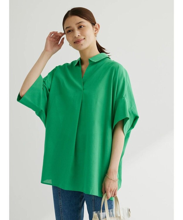 Green Parks 綿麻混スキッパーシャツ Green