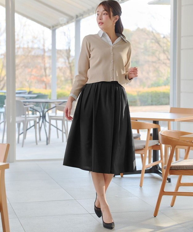 Tiaclasse 【2点セット】ニットボレロ＋花柄ワンピースセット ベージュ×ブラウン