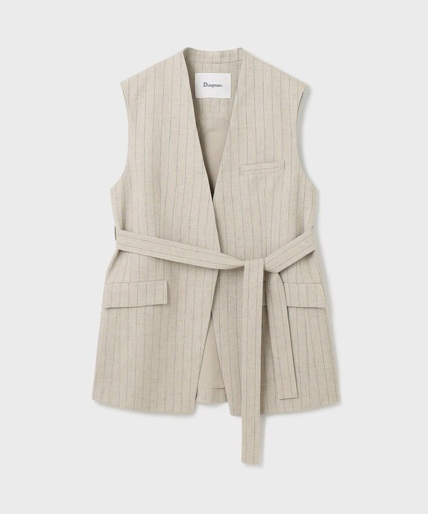 GRACE CONTINENTAL ストライプノーカラージレ ベージュ