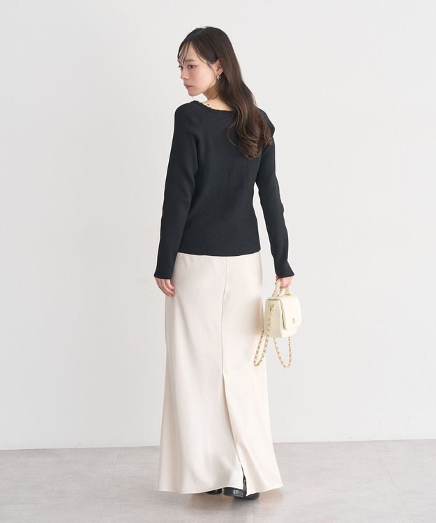 earth music&ecology 【予約】レーストリムリブニットプルオーバー ブラック