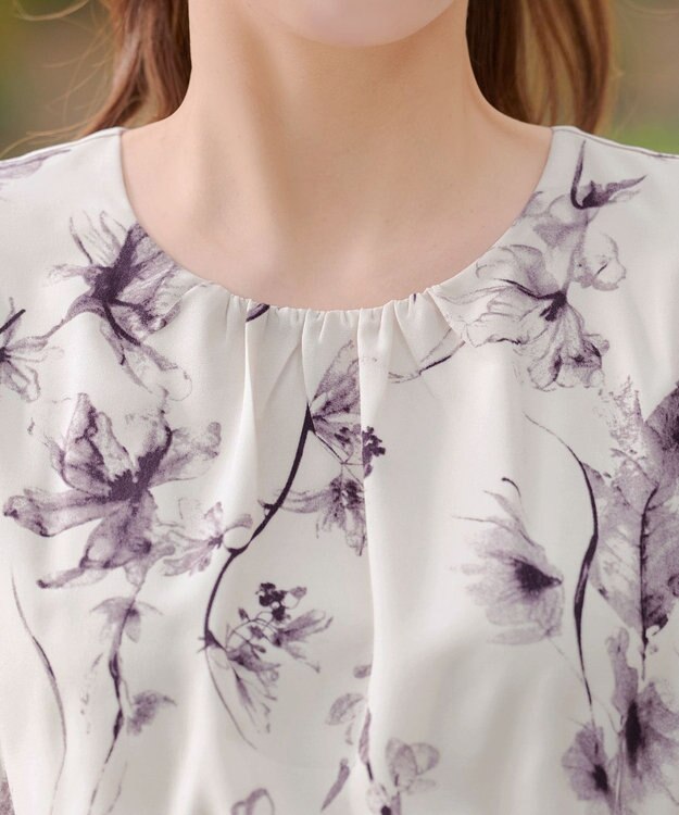 Tiaclasse 【2点セット】ニットボレロ＋花柄ワンピースセット ボルドー×オフホワイト