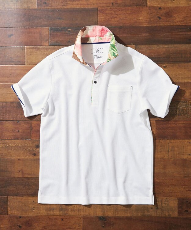JOSEPH ABBOUD ギフトに！【老舗アロハブランドとコラボレーション】カハラ アロハ ダディ ポロシャツ ホワイト×ピンクヤシ襟