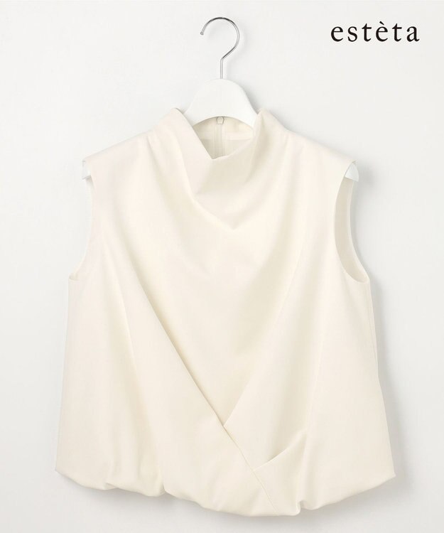 23区 L 【エステータ】コットンダブルクロス ノースリーブブラウス ホワイト系