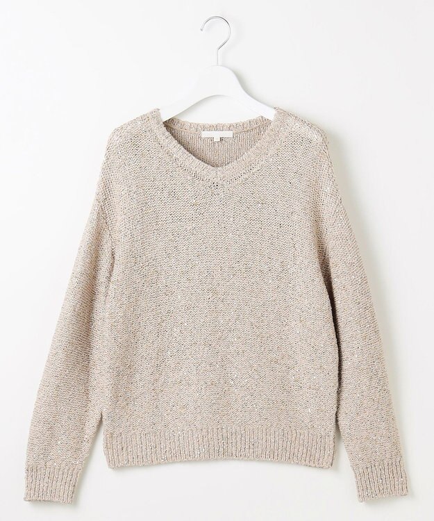 自由区 L ラメノットスパングル ニット ベージュ