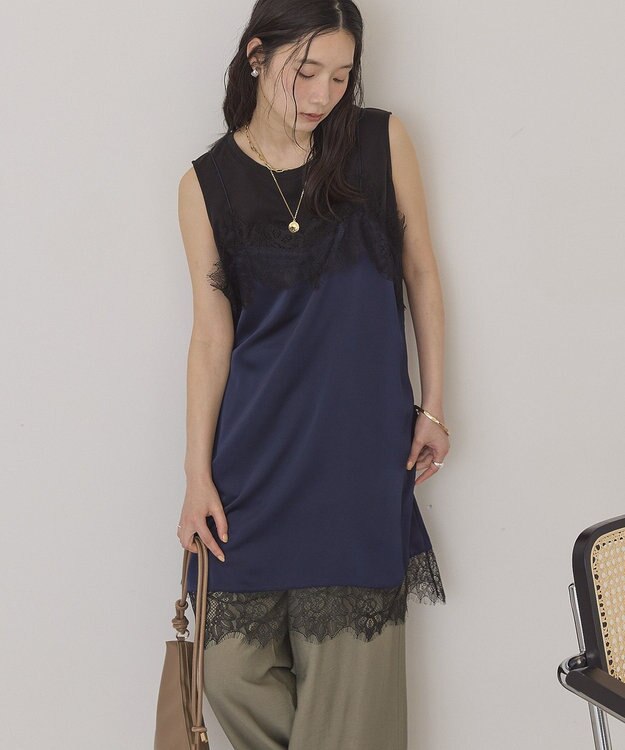 AMERICAN HOLIC レースサテンキャミワンピース Navy