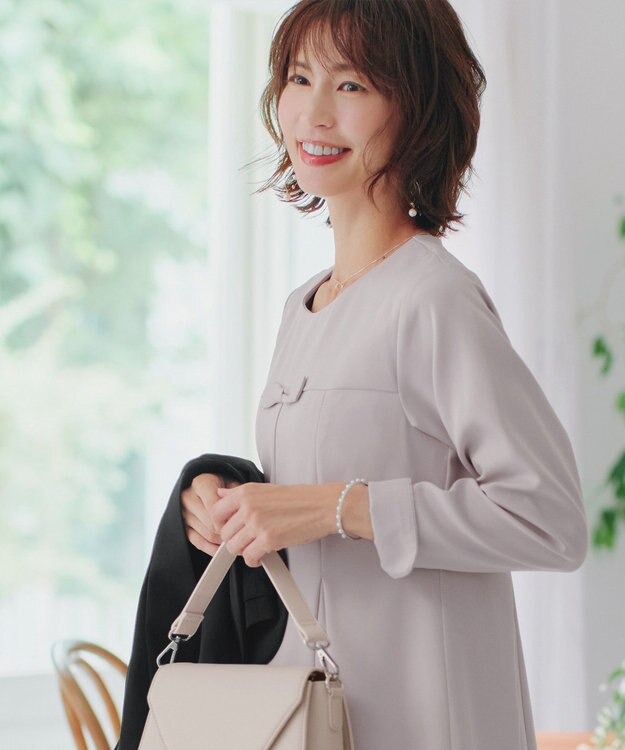 Tiaclasse L 【安田美沙子さん着用・洗える】フレアAラインリボンワンピース ラベンダーグレー