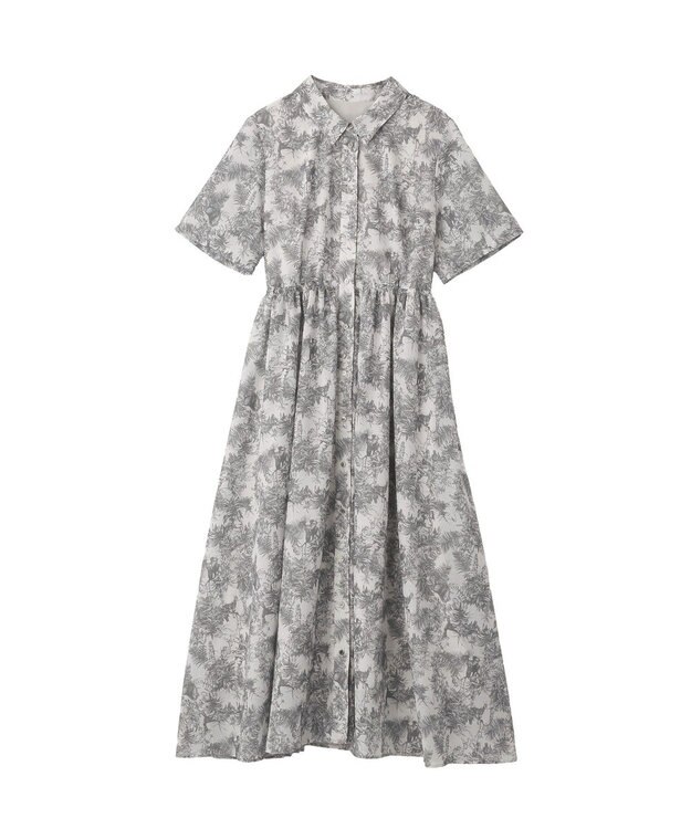 YECCA VECCA サファリ柄フレアシャツワンピース Off White