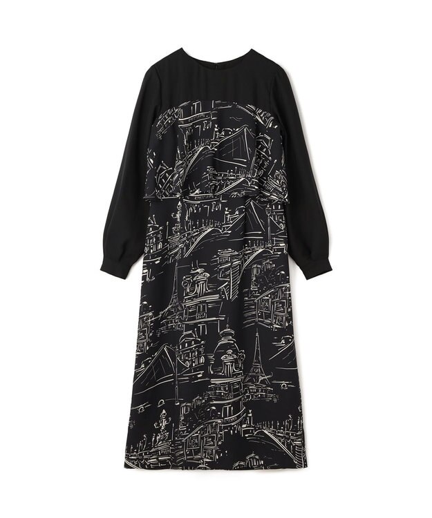 GRACE CONTINENTAL プリントコンビドレス ブラック