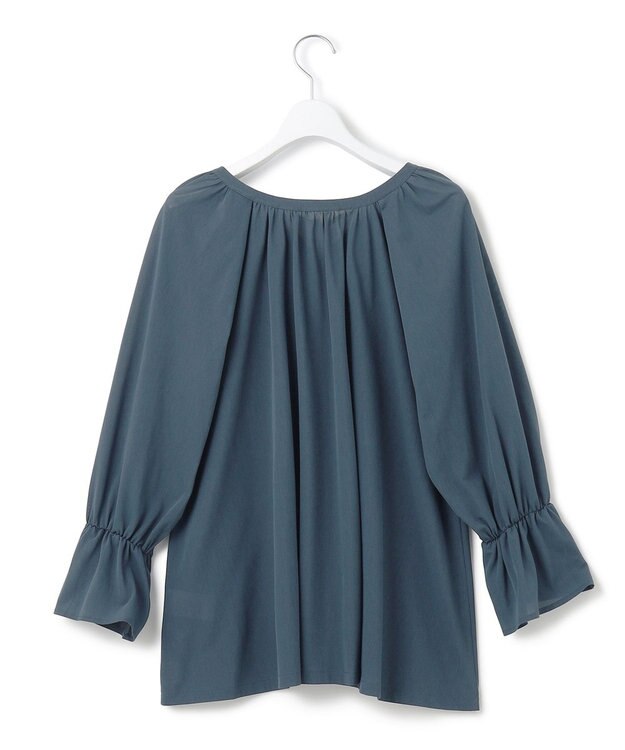 23区 L 【洗える】クリアトリコットジャージー ギャザーデザイン カットソー ダークブルー系