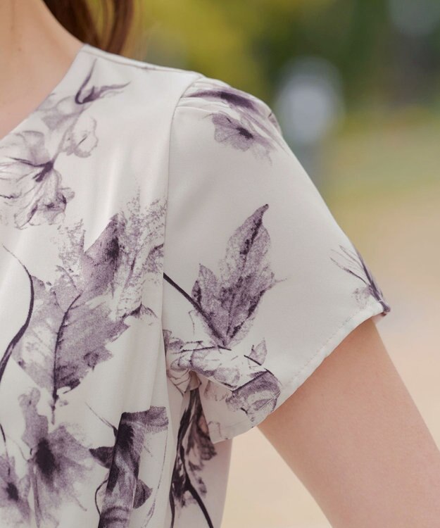 Tiaclasse 【2点セット】ニットボレロ＋花柄ワンピースセット ボルドー×オフホワイト