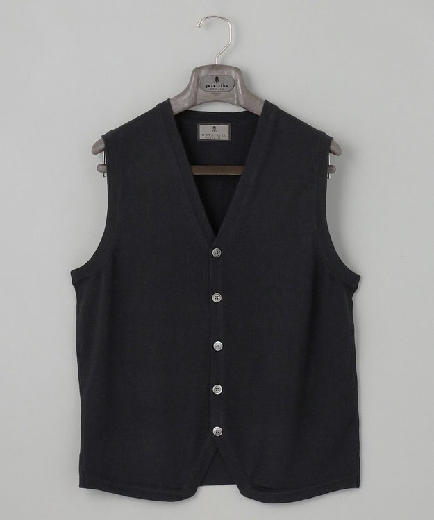 GOTAIRIKU 体温調整に【洗える/チクチクしにくい/ピリングしにくい】イタリア糸 ハイゲージ ベスト_WOOL100% ブラック系