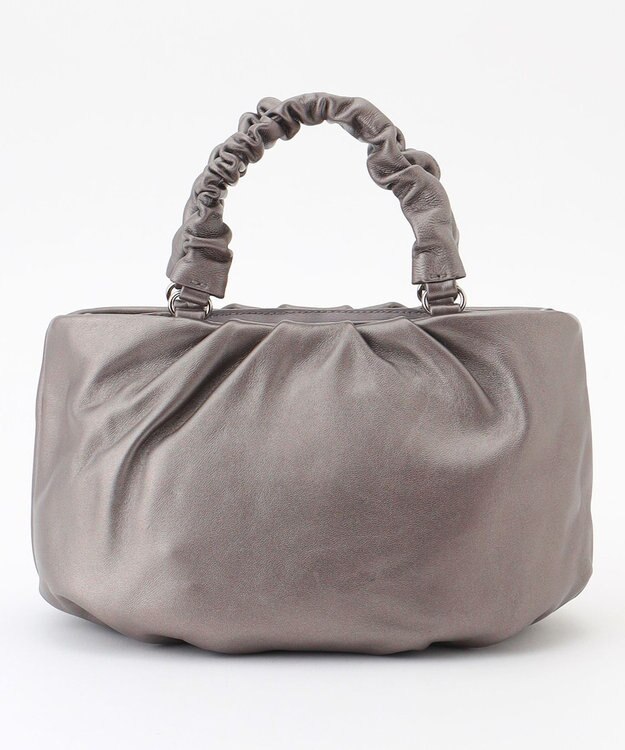 LA BAGAGERIE シープレザー ギャザーハンドル2wayラウンドトートバッグ ガンメタリック