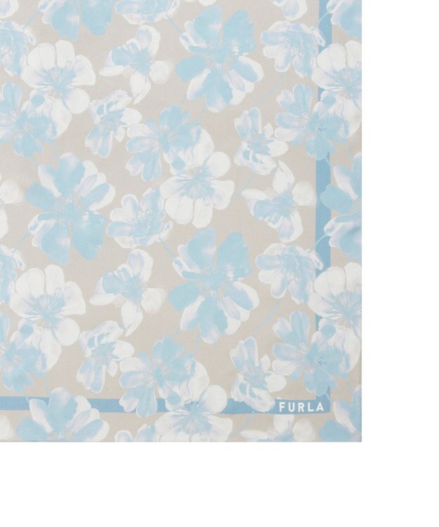 MOONBAT 【シルク100%】FURLA (フルラ) 花柄 シルクプリントスカーフ 65cm×65cm  UV対策 手洗い可能 ペールスカイ