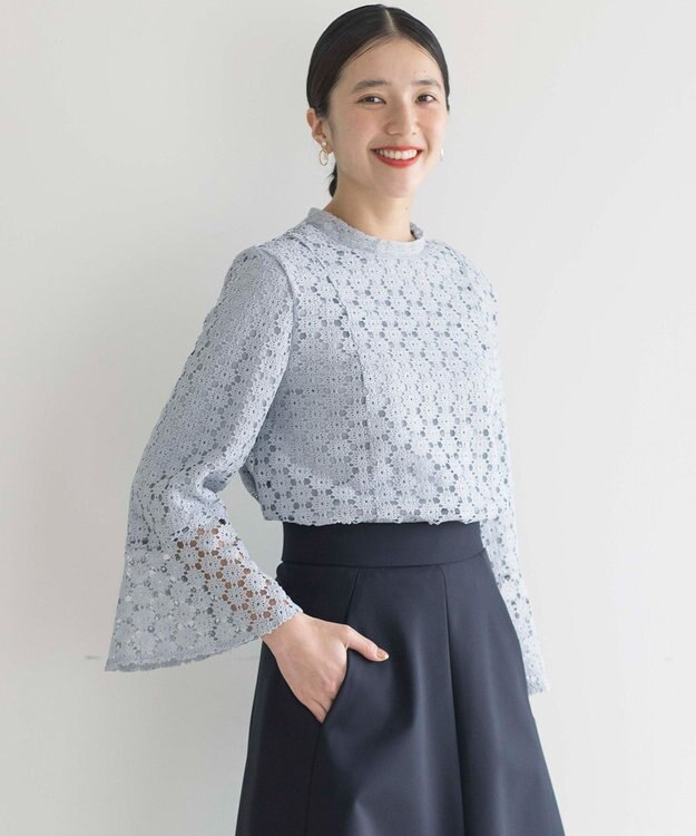 組曲 【WEB限定】フラワーレース 袖フレアトップス スカイブルー系