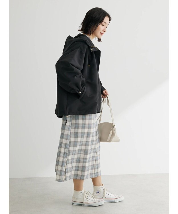 Green Parks 綿麻混バンドカラーシャツワンピース Check