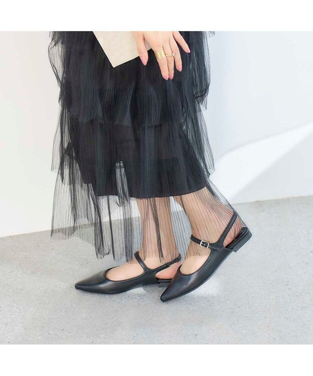 MODE ET JACOMO <noyau>ポインテッドトゥバックベルトパンプス ブラック