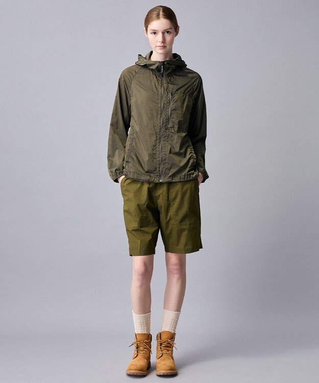 JOSEPH ABBOUD MOUNTAIN 【軽量/ECO撥水/ポケッタブル】ヴィンテージナイロンシャンブレーパーカー カーキ系