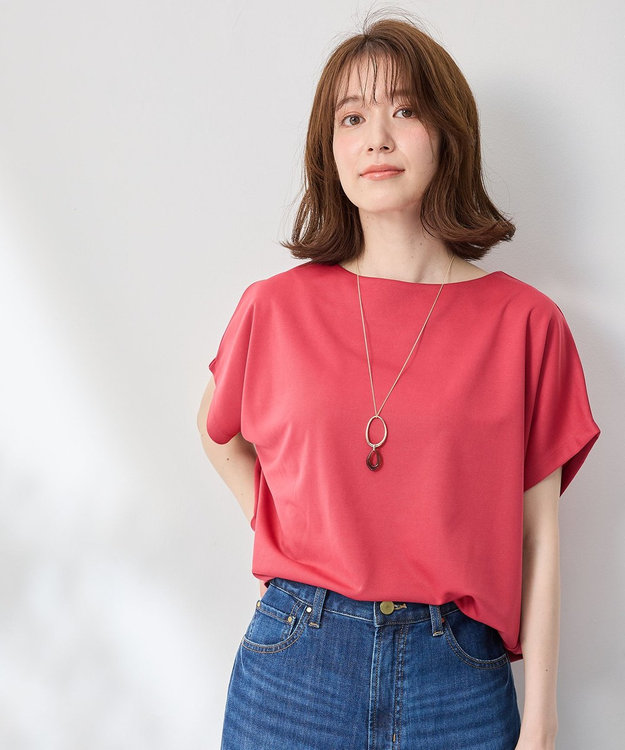 ANY 【洗濯機可/接触冷感/UVカット/アンチピリング】ドライポンチフレンチスリーブプルオーバー スカーレット