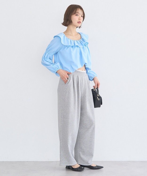 earth music&ecology 2wayオフショルバルーンヘムフリルブラウス Blue