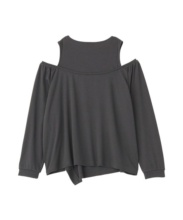 earth music&ecology マルチウェイショルダースリットトップス Charcoal Gray