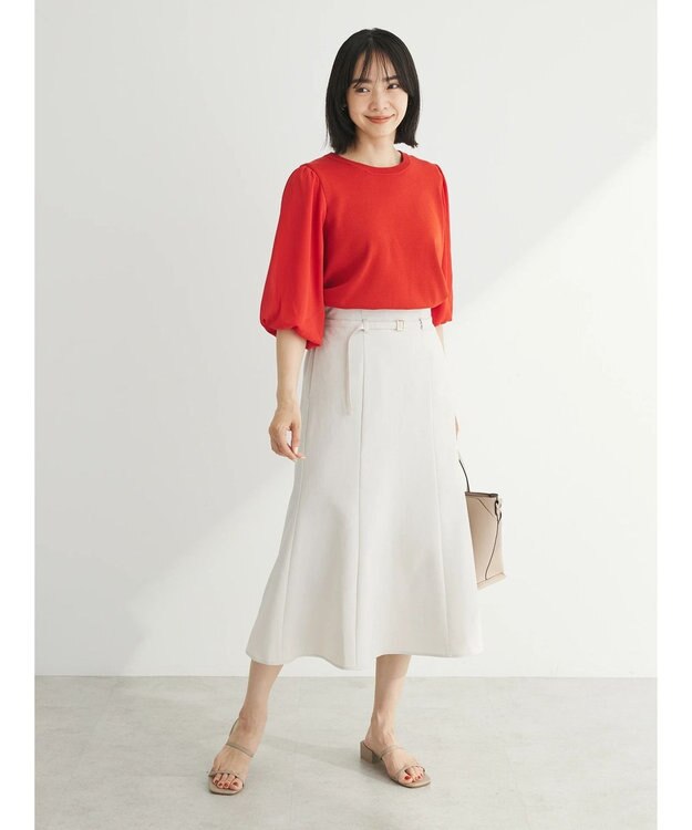 Green Parks 袖楊柳ドッキングニットプルオーバー Red