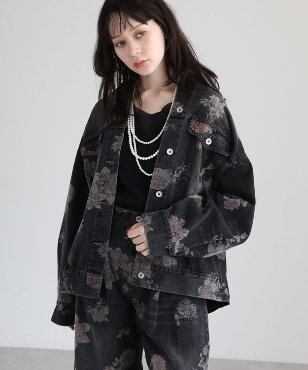Green Parks ・SUGAR SPOON フラワーptオーバーGジャン Black