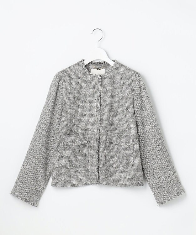 自由区 L 【17号サイズまで展開・カタログ掲載】ライトミックスツイード ジャケット グレー
