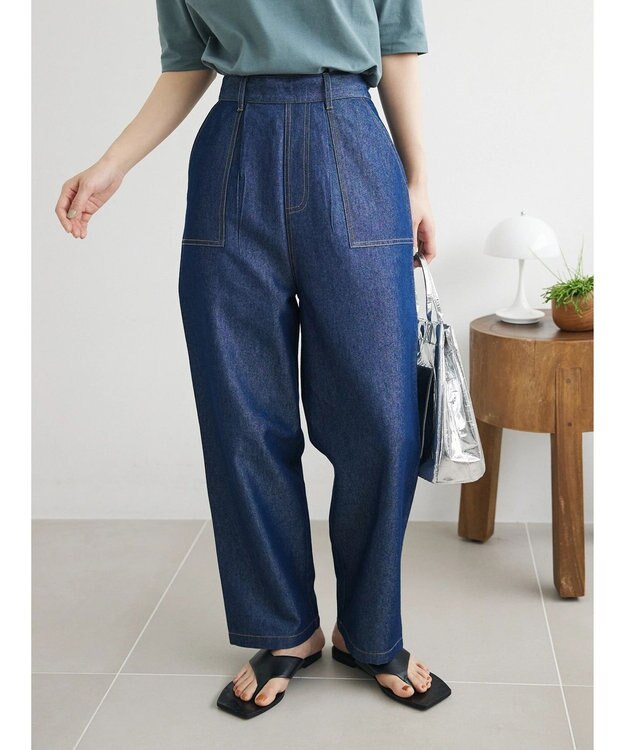 Green Parks インド綿 デニムストレートパンツ One Wash