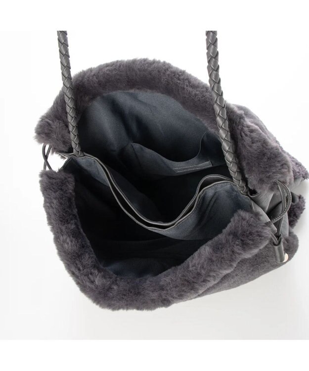 UNBILLION cachecache 切り替えエコファー三つ口巾着トート グレー