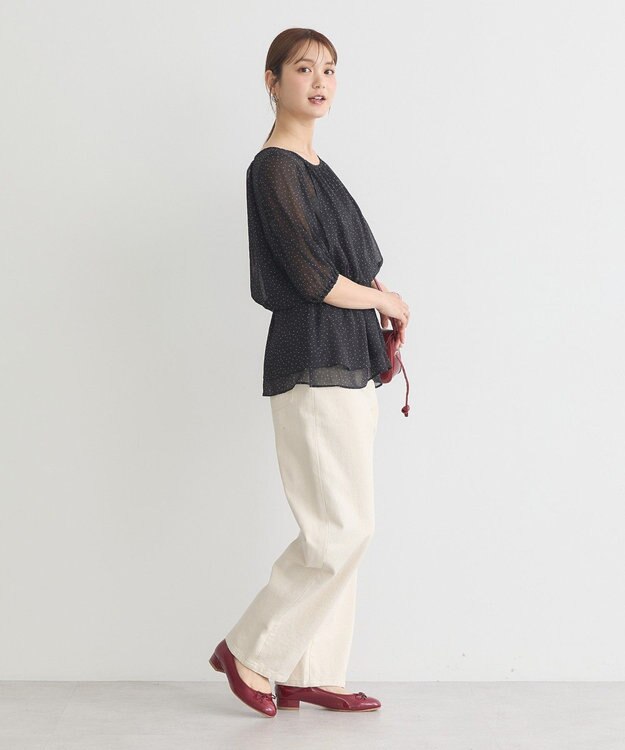 earth music&ecology レイヤードライクドット柄ブラウス Black