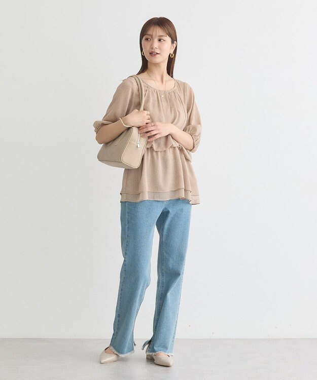 earth music&ecology レイヤードライクドット柄ブラウス Light Beige