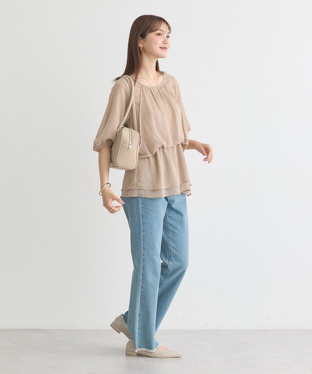 earth music&ecology レイヤードライクドット柄ブラウス Light Beige