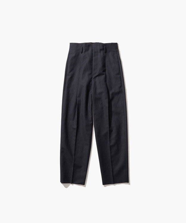 ATON WOOL LINEN SHARKSKIN | テーパードタッグパンツ DARK NAVY