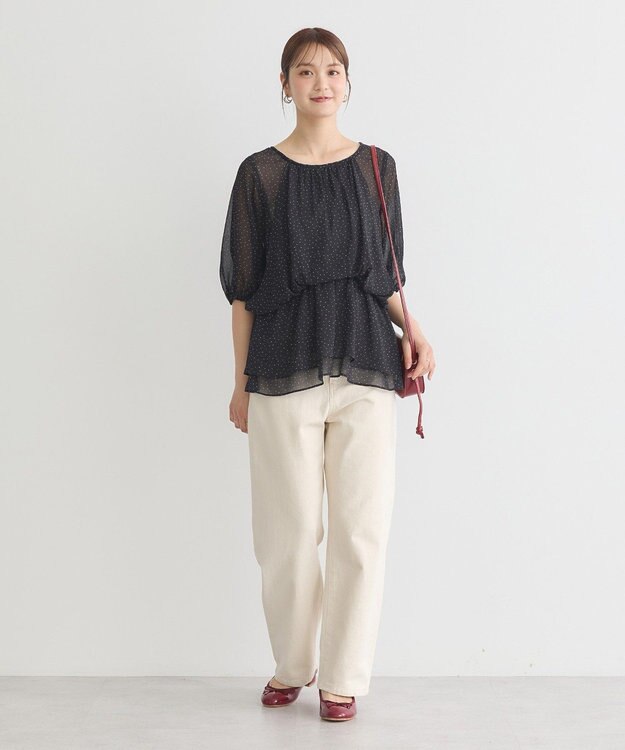 earth music&ecology レイヤードライクドット柄ブラウス Black